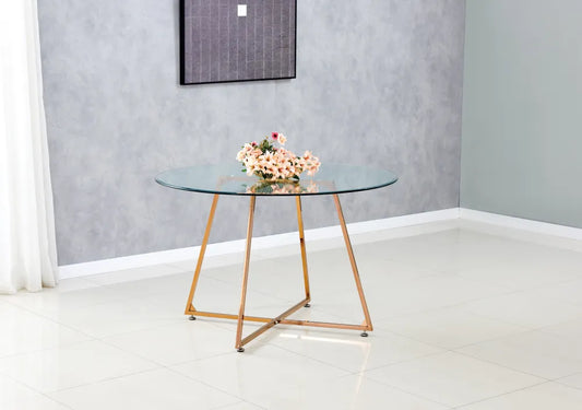 Table de repas HELOISE gold transparent 120cm de diamètre