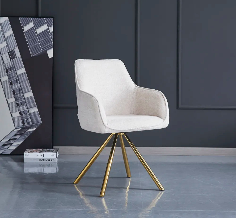Chaise LOLA PIED GOLD TISSUS ECRU ET GRIS
