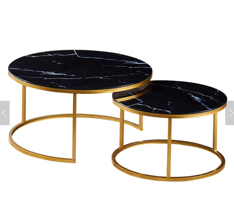 Lot de 2 tables Basses Gigogne ARTO Gold et plateau en verre