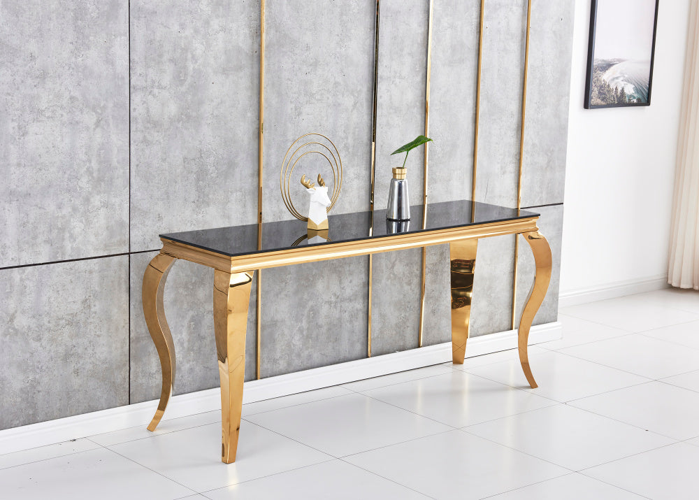 Console BAROQUE Gold plateau en verre 110x50x85 cm #couleur_noir