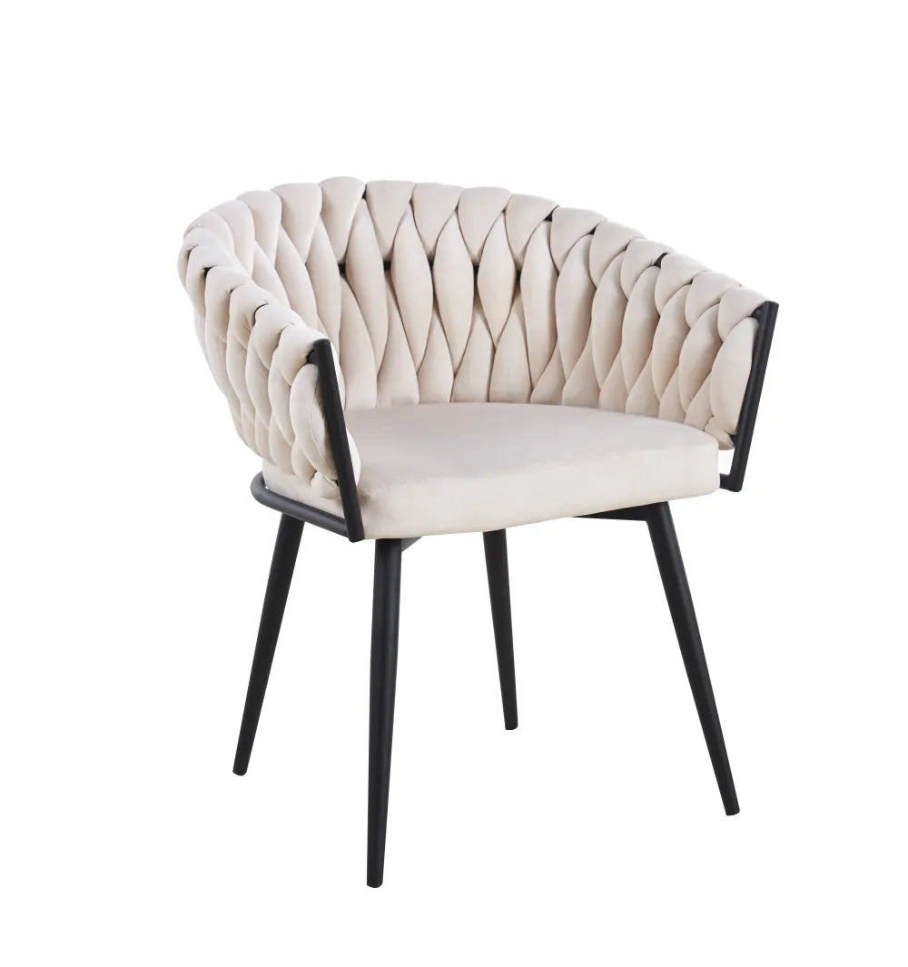 Chaise TRESSEE pied métal NOIR velours ECRU, BEIGE, TAUPE et GRIS