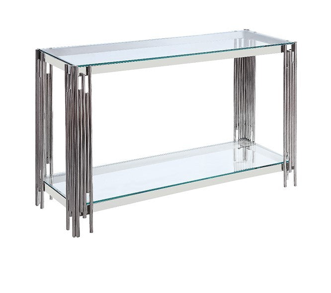 Console FLUTE Chrome plateau verre 120x40x78 cm #couleur_transparent