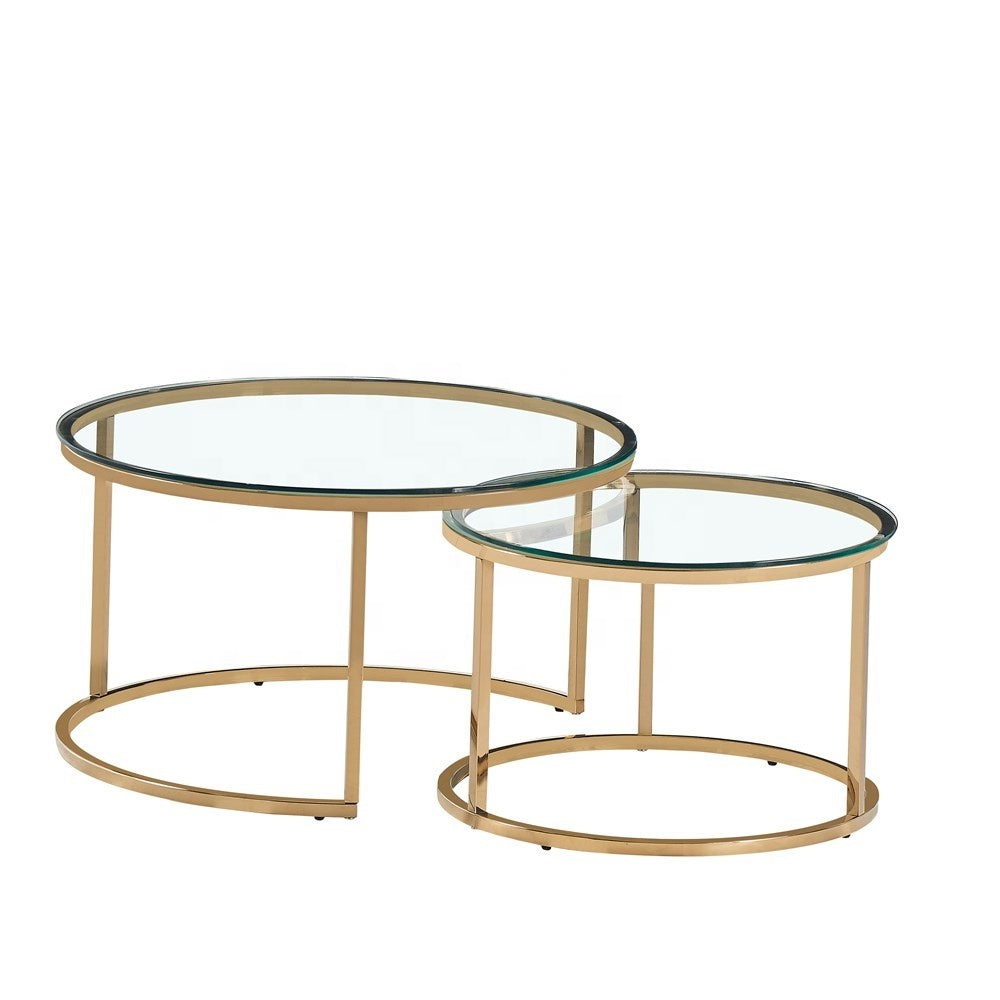 Lot de 2 tables Basses Gigogne ARTO Gold et plateau en verre