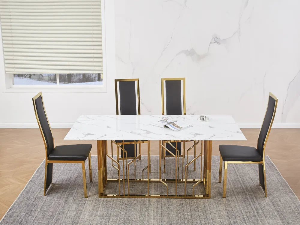 Table de repas PORTOFINO  pied GOLD  marbre BLANC 180x90cm