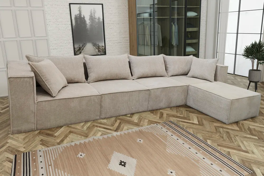 Canapé MODULO 4+ 1 velours côtelé écru angle universelle 405x192cm