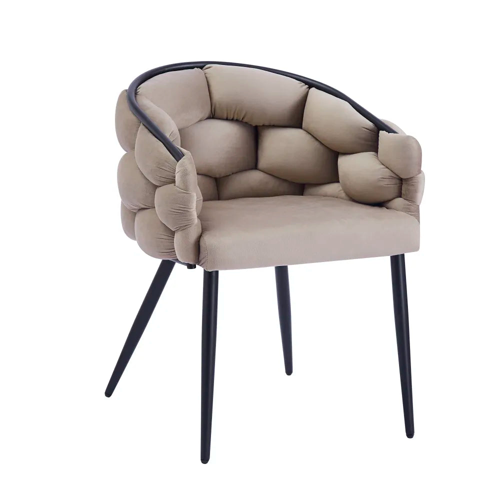 Chaise BALLON pied métal noir assise velours TAUPE et BEIGE