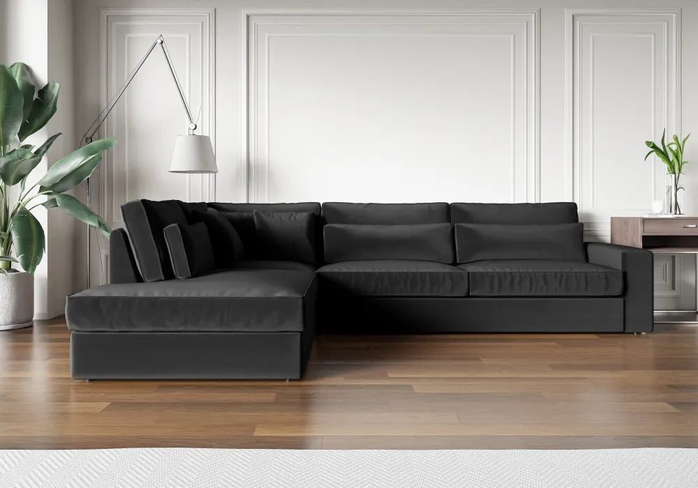 Canapé LE BRISTOLA angle gauche velours anthracite 315x230cm