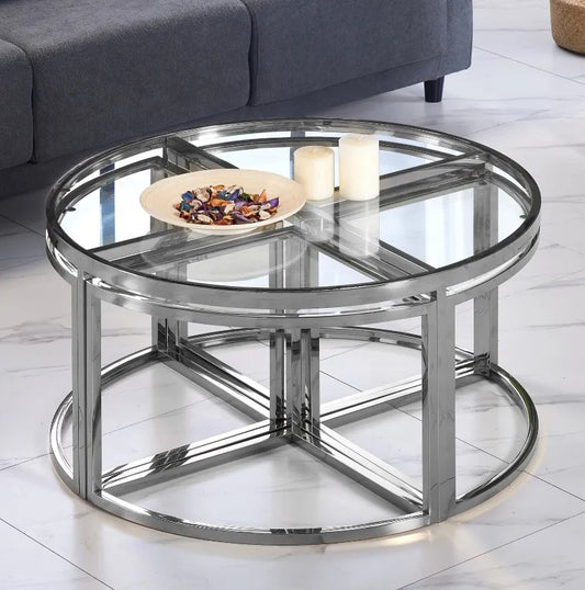 Table basse ELVE chrome transparent 90x45cm