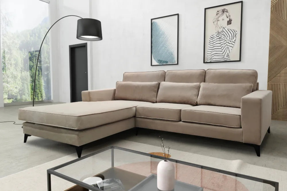 Canapé MADRID angle gauche velours beige 265x200cm