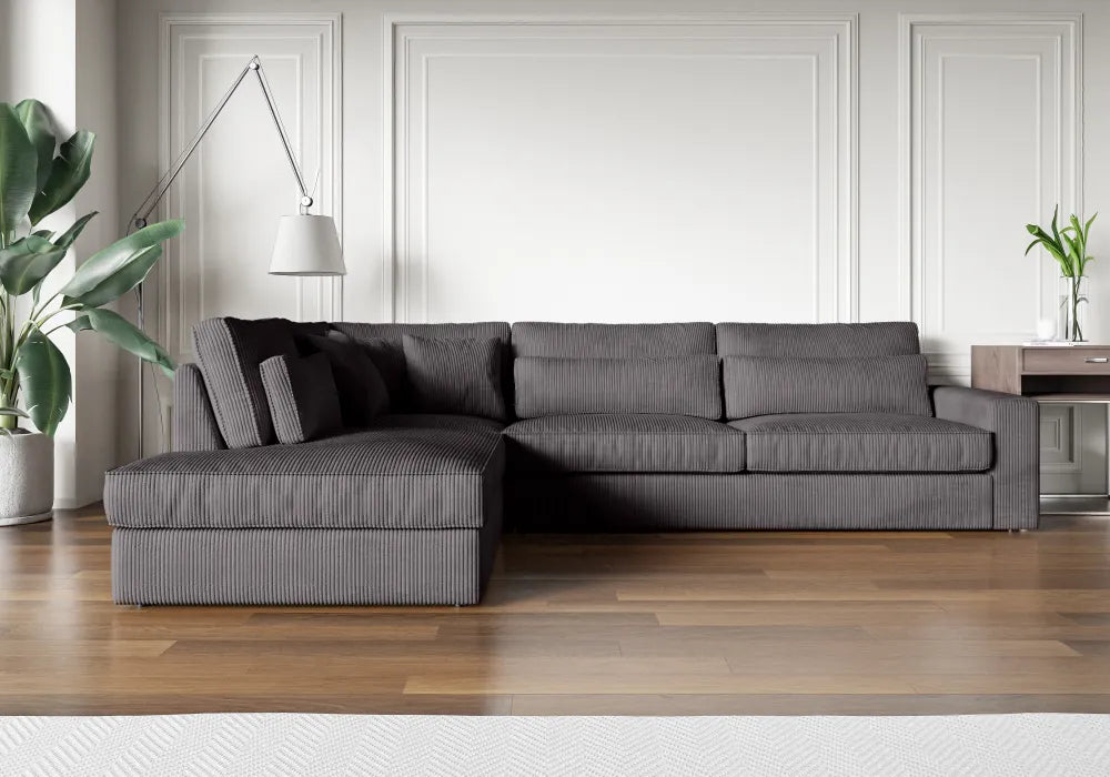 Canapé BRISTOLA angle gauche côtelé ardoise 315x230xm