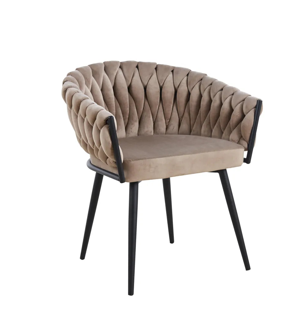 Chaise TRESSEE pied métal NOIR velours ECRU, BEIGE, TAUPE et GRIS