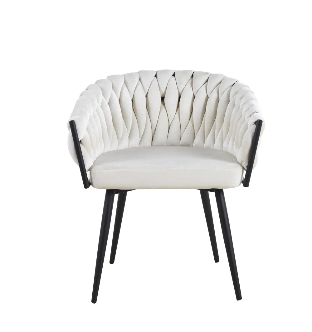 Chaise TRESSEE pied métal NOIR velours ECRU, BEIGE, TAUPE et GRIS