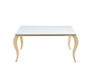 Table à manger BAROQUE 6 à 8 couverts pieds gold plateau en verre 180x90 cm #couleur_blanc