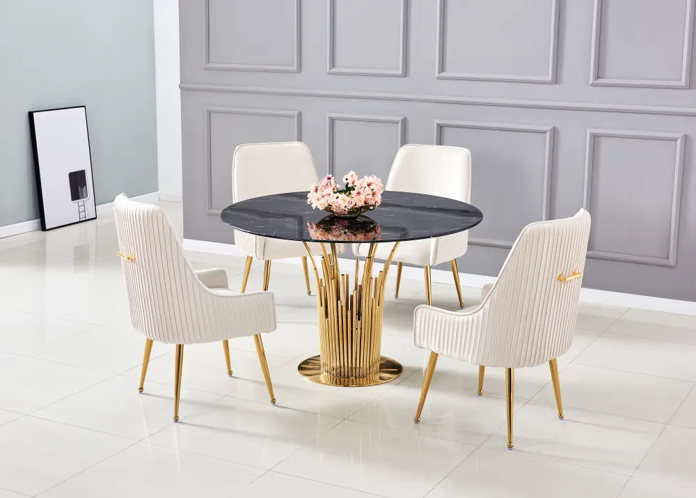 Table à manger ronde FLUTE Gold #couleur_marbré-noir