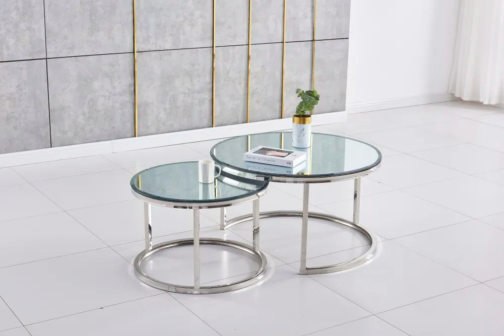 Lot de 2 tables Basses Gigogne ARTO inox et plateau en verre #couleur_miroir