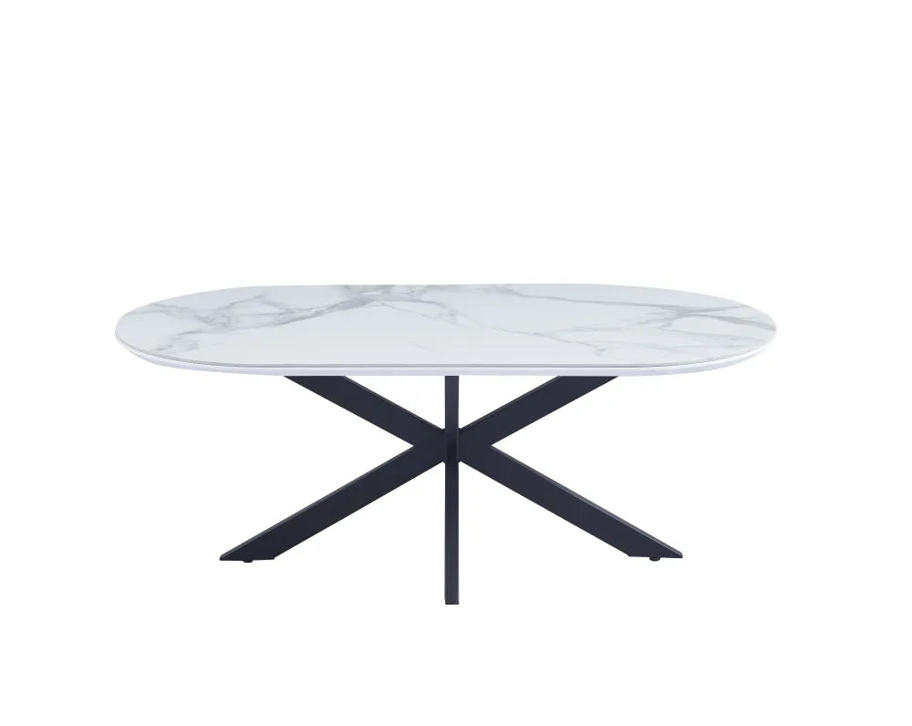 Table basse MANON PIED NOIR PLATEAU MARBRE BLANC 120x60cm