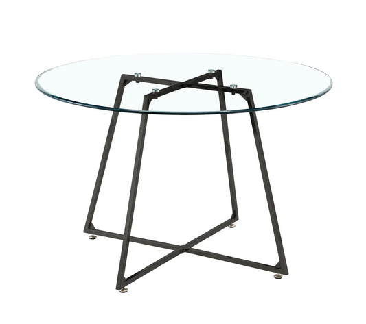 Table de repas HELOISE pied métal NOIR plateau transparent 120cm de diamètre