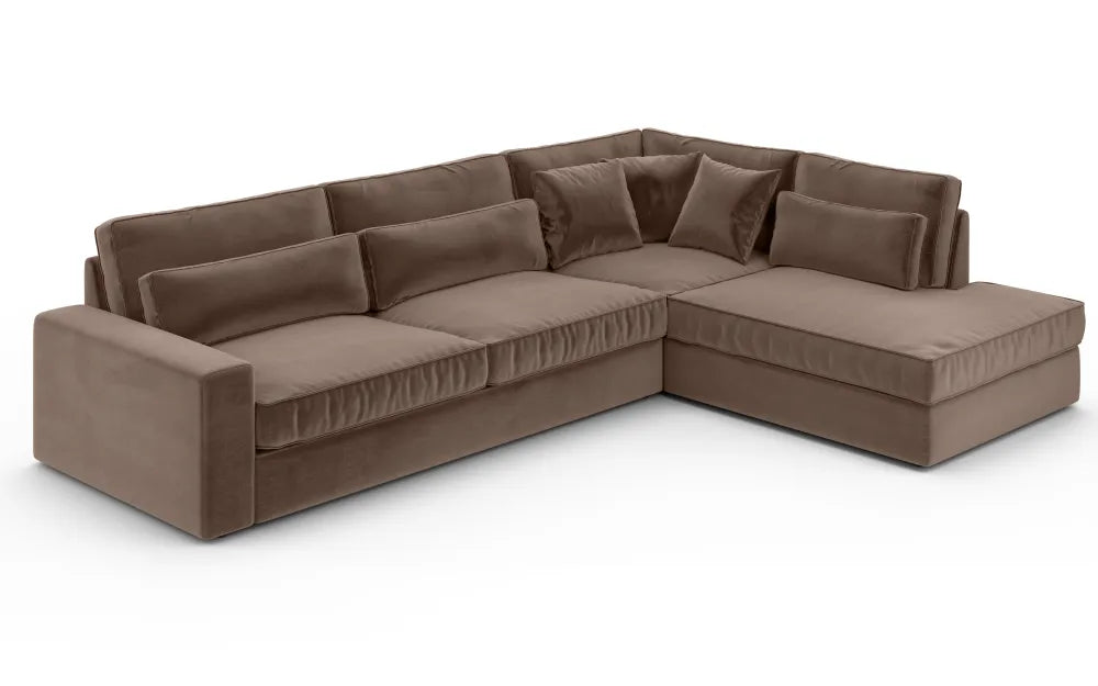 Canapé le BRISTOLA angle droit velours MOKA 315x230cm