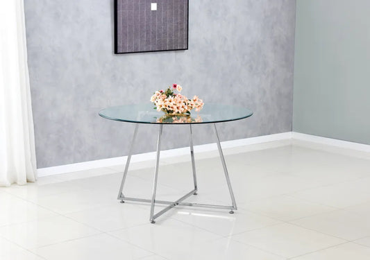 Table de repas HELOISE pied CHROME transparent 120cm de diamètre