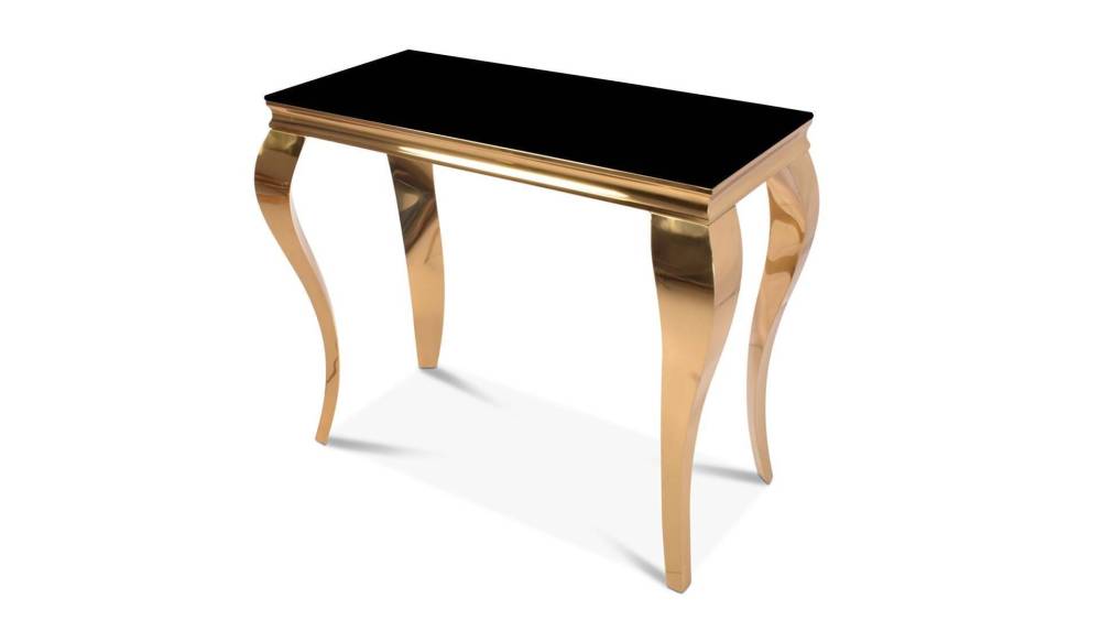 Console BAROQUE Gold plateau en verre 110x50x85 cm #couleur_noir