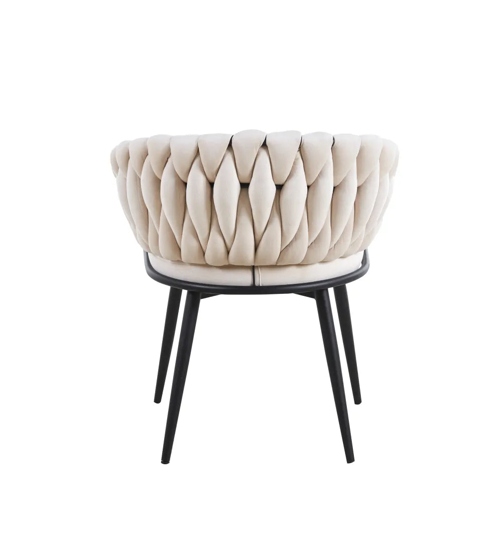 Chaise TRESSEE pied métal NOIR velours ECRU, BEIGE, TAUPE et GRIS