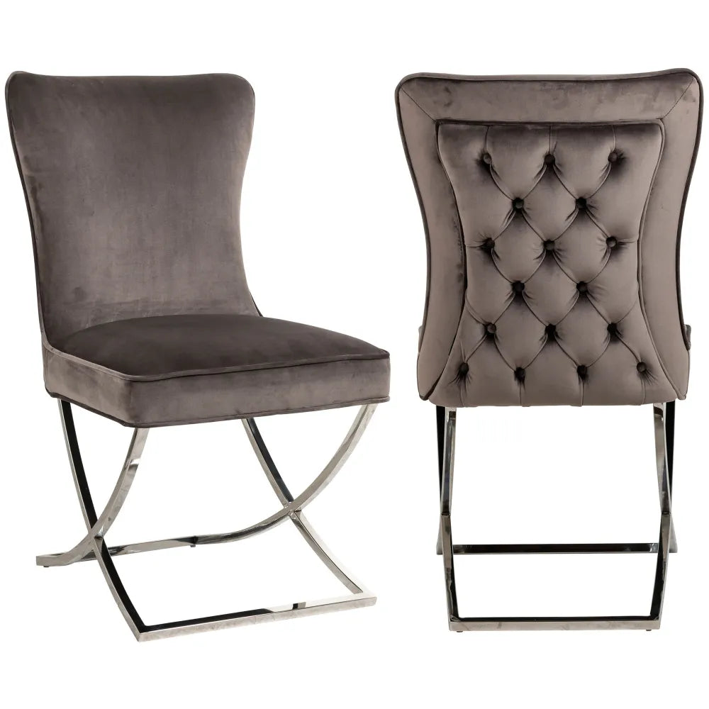 Chaise GABRIELLE pied CHROME velours BEIGE, TAUPE, ANTHRACITE, NOIR