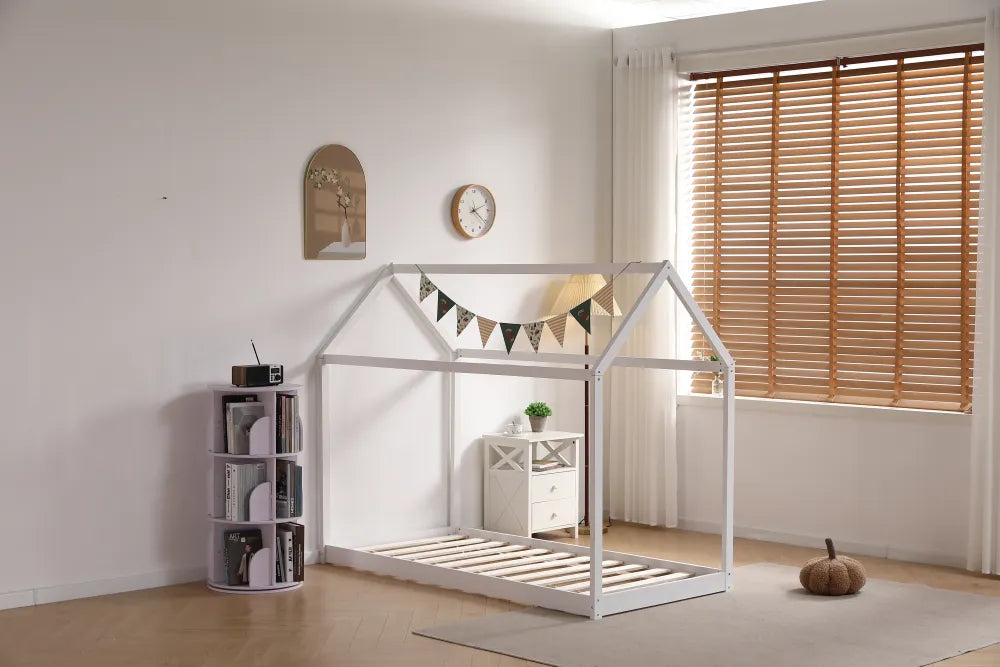 Lit enfant ROBINSON CABANE GRIS ET BLANC 90x190cm