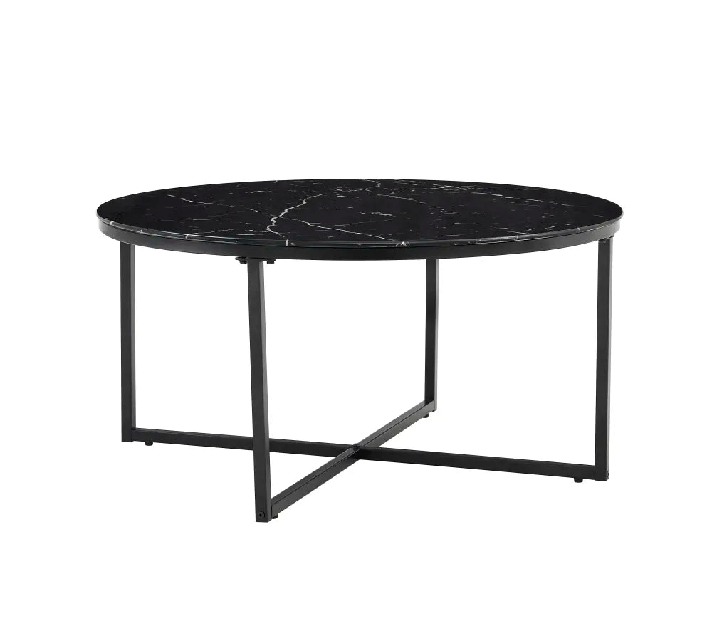 Table basse LORIE pied métal noir plateau marbre NOIR 90cm