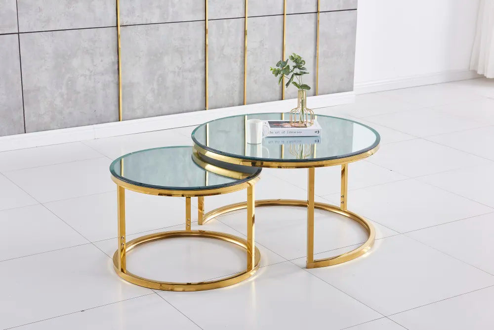 Lot de 2 tables Basses Gigogne ARTO Gold et plateau en verre #couleur_miroir