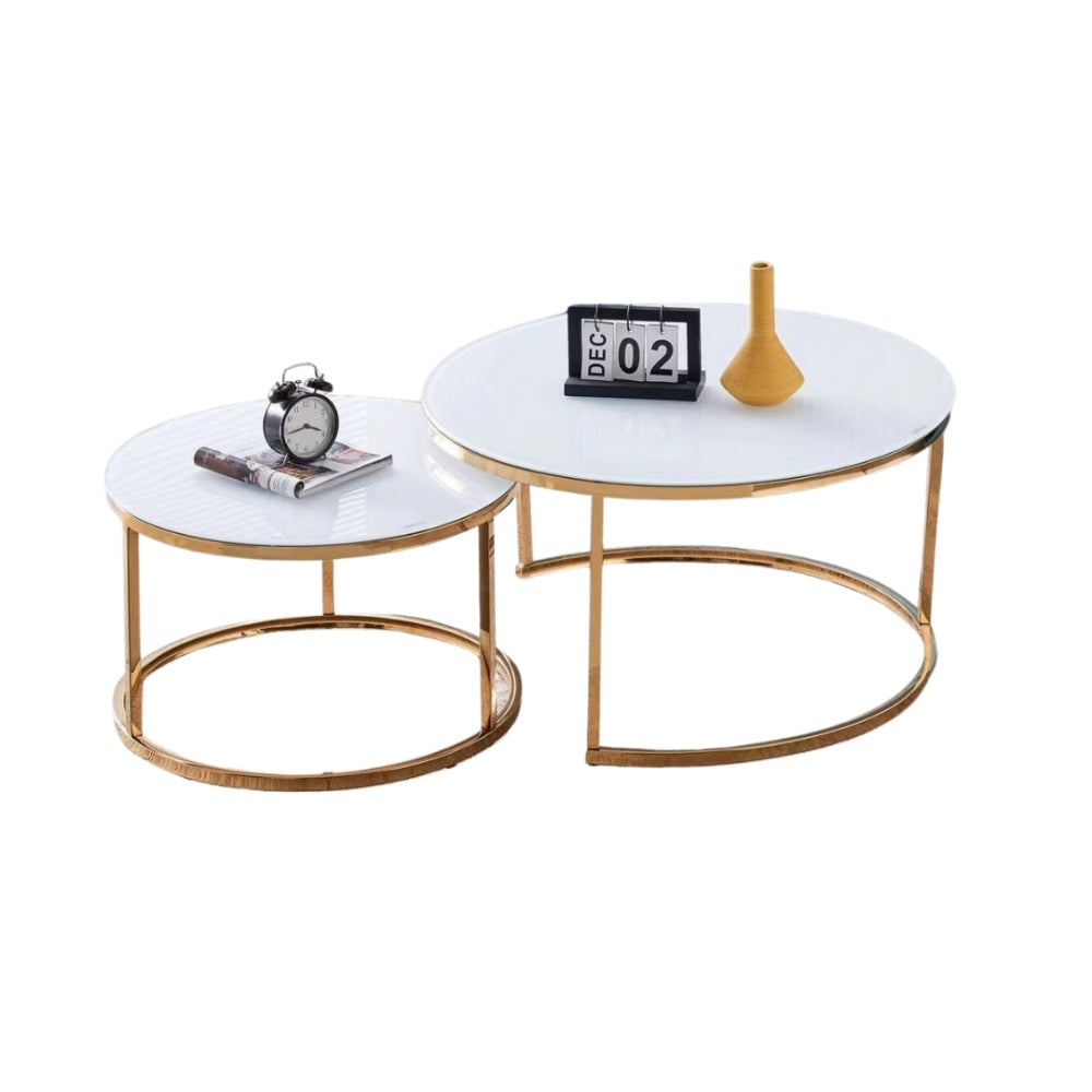 Lot de 2 tables Basses Gigogne ARTO Gold et plateau en verre