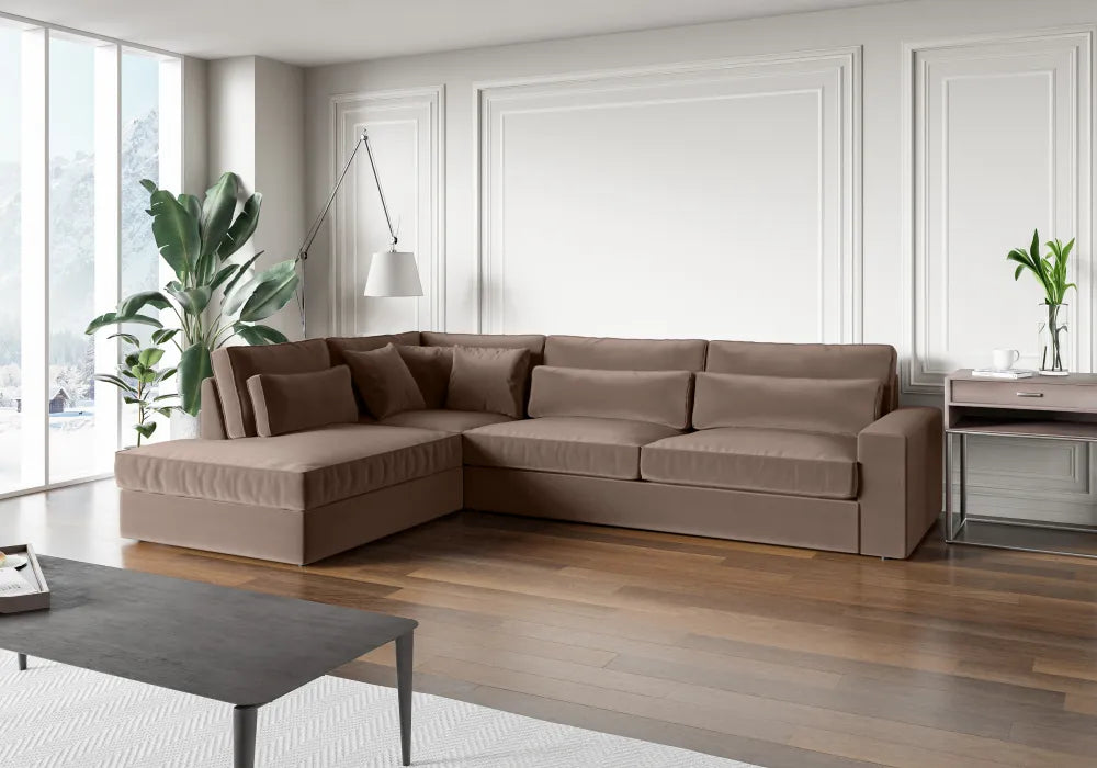 Canapé LE BRISTOLA angle gauche velours MOKA 315x230cm