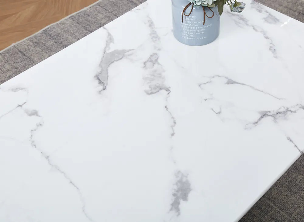 Table de repas PORTOFINO  pied GOLD  marbre BLANC 180x90cm