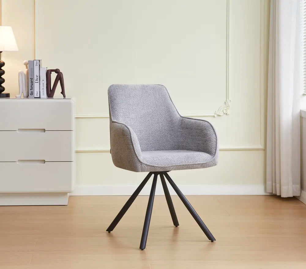 Chaise LOLA PIED METAL NOIR TISSUS ECRU ET GRIS