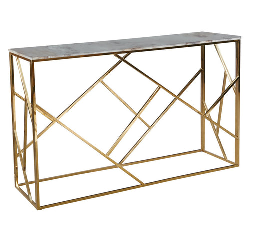 Console GEOMAG Gold Verre 120x40x78 cm #couleur_marbré-blanc