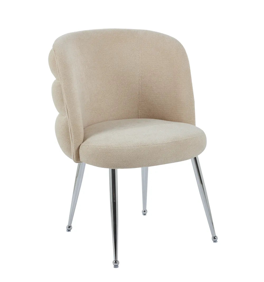 Chaise SACHA pied chrome tissus effet LIN ECRU, MOKA, GRIS, ANTHRACITE