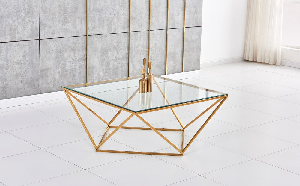 Table Basse ALINA Gold plateau en verre trempé 80x80x45 cm #couleur_transparent
