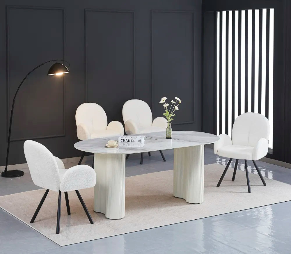 Table de repas VENEZIA PIEDS BEIGE PLATEAU MARBRE GRIS
