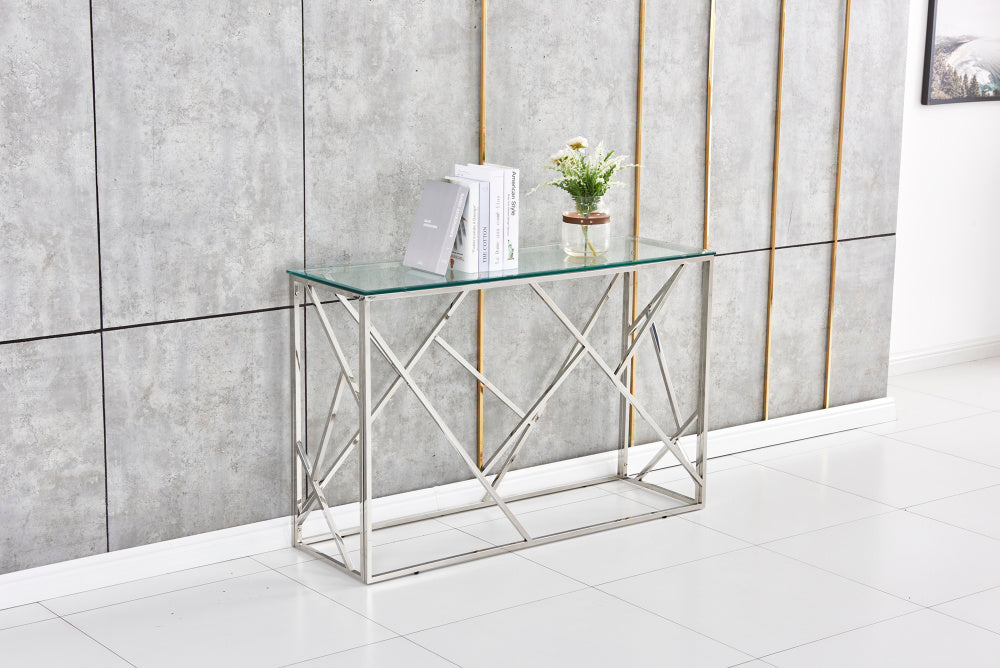 Console GEOMAG Inox Verre 120x40x78 cm #couleur_transparent