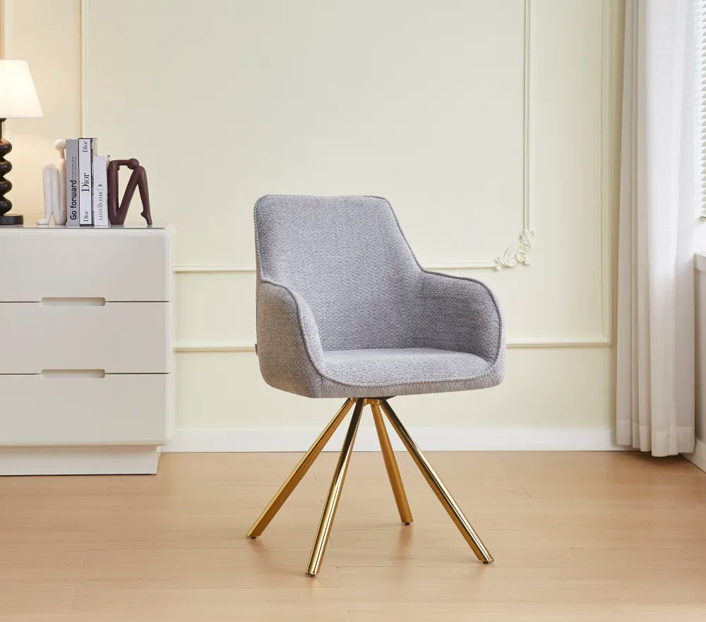 Chaise LOLA PIED GOLD TISSUS ECRU ET GRIS