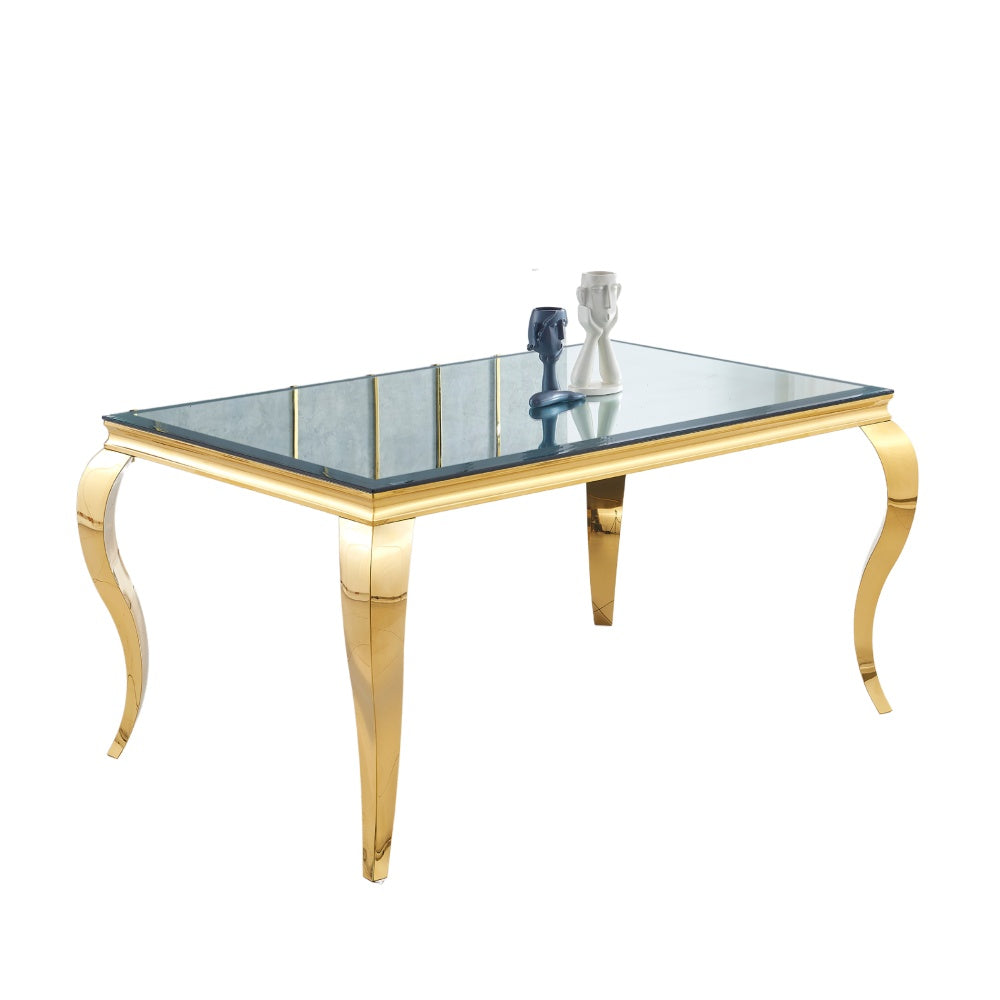 Table à manger BAROQUE 4 à 6 couverts pieds gold plateau en verre 150x90 cm #couleur_miroir