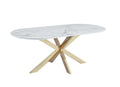 Table repas MANON PIED GOLD PLATEAU CERAMIQUE MARBRE BLANC 200x100cm