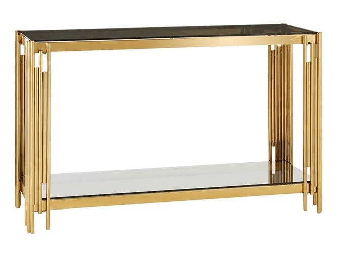 Console FLUTE Gold plateau en verre 120x40x78 cm #couleur_noir