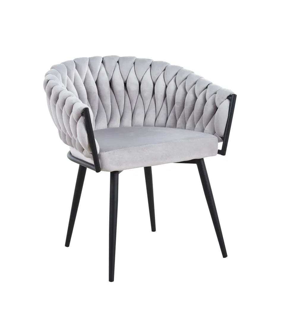 Chaise TRESSEE pied métal NOIR velours ECRU, BEIGE, TAUPE et GRIS