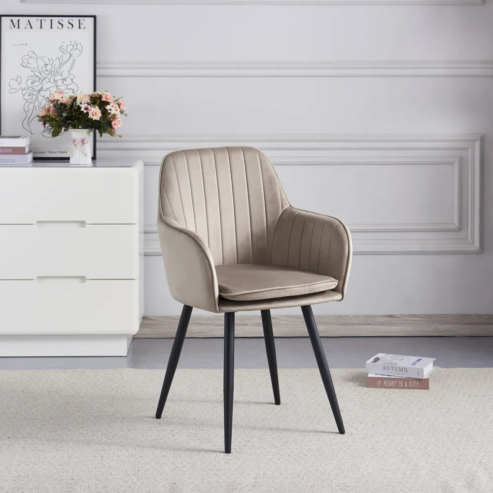 Chaise CANVAS pied NOIR assise velours BEIGE et MOKA