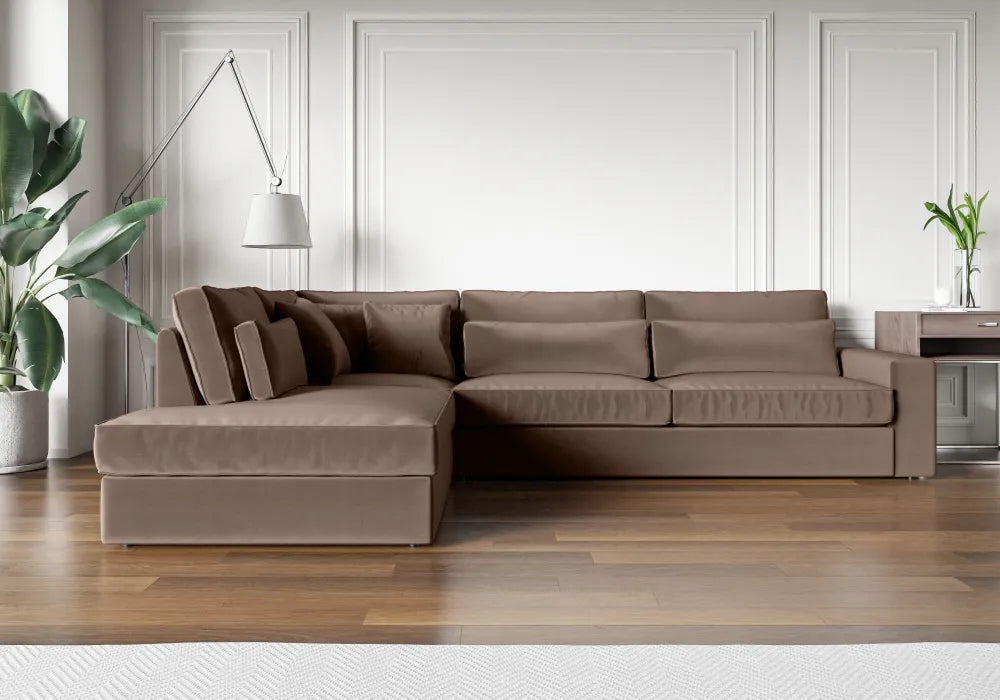Canapé LE BRISTOLA angle gauche velours MOKA 315x230cm