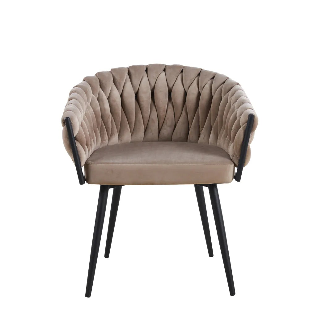 Chaise TRESSEE pied métal NOIR velours ECRU, BEIGE, TAUPE et GRIS