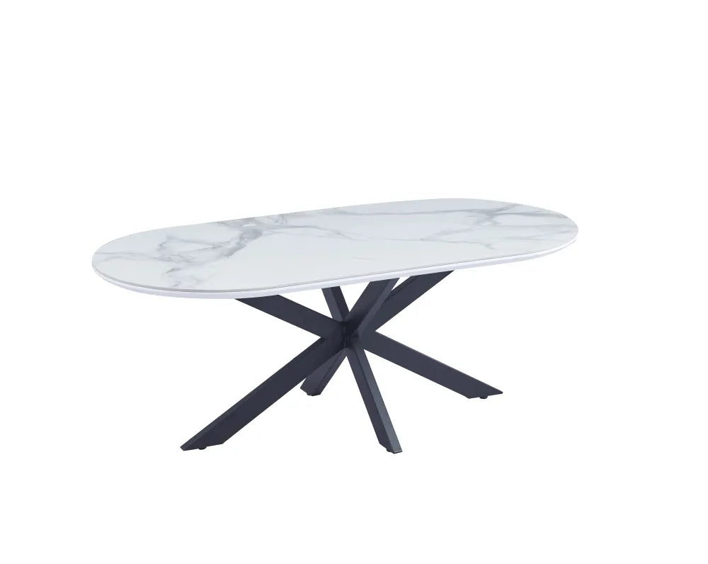 Table basse MANON PIED NOIR PLATEAU MARBRE BLANC 120x60cm