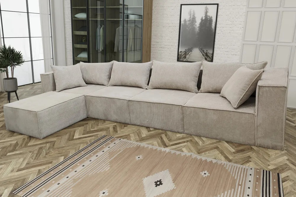 Canapé MODULO 4+ 1 velours côtelé écru angle universelle 405x192cm