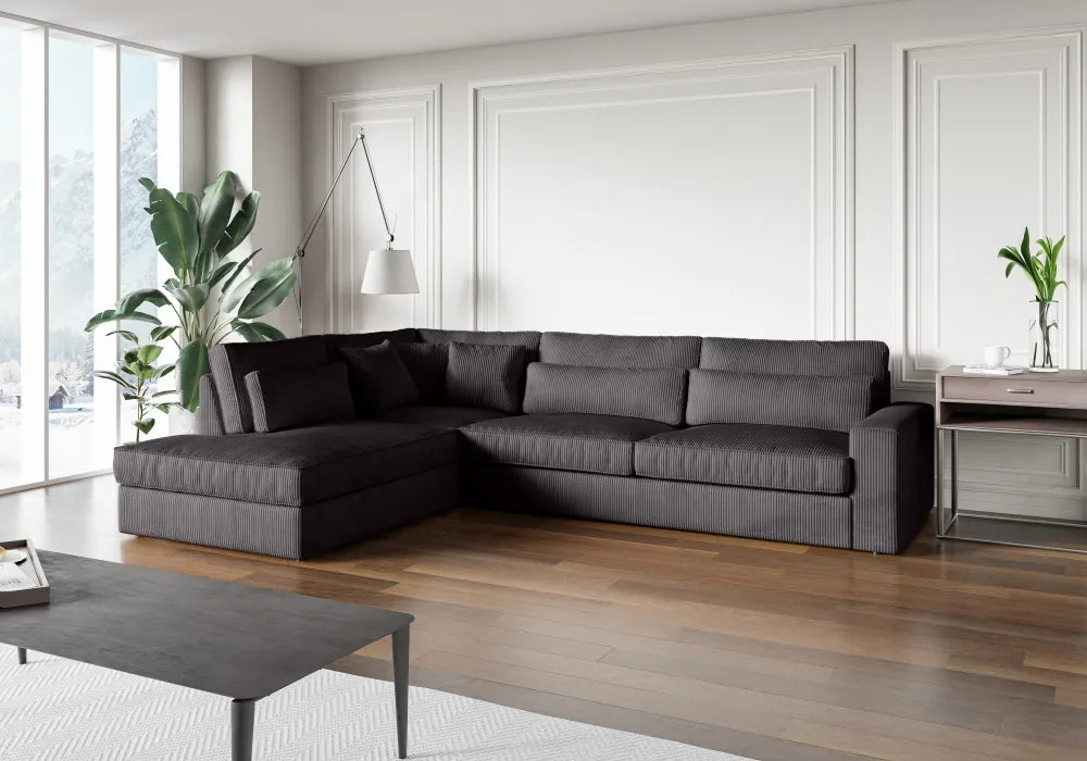 Canapé BRISTOLA angle gauche côtelé ardoise 315x230xm