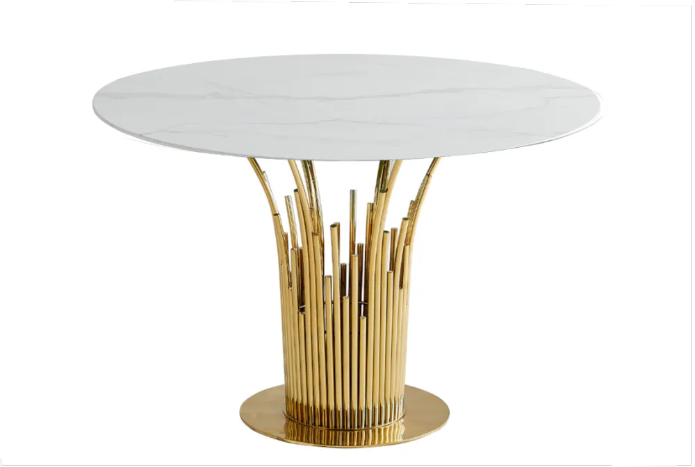 Table à manger ronde FLUTE Gold #couleur_marbré-blanc